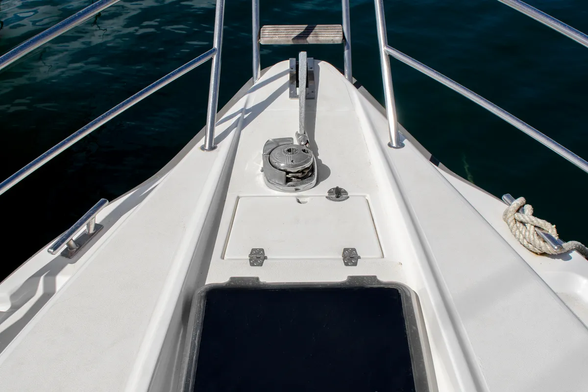 Deck of Nimbus 320 Coupe, a motorboat at Preveza, Greece