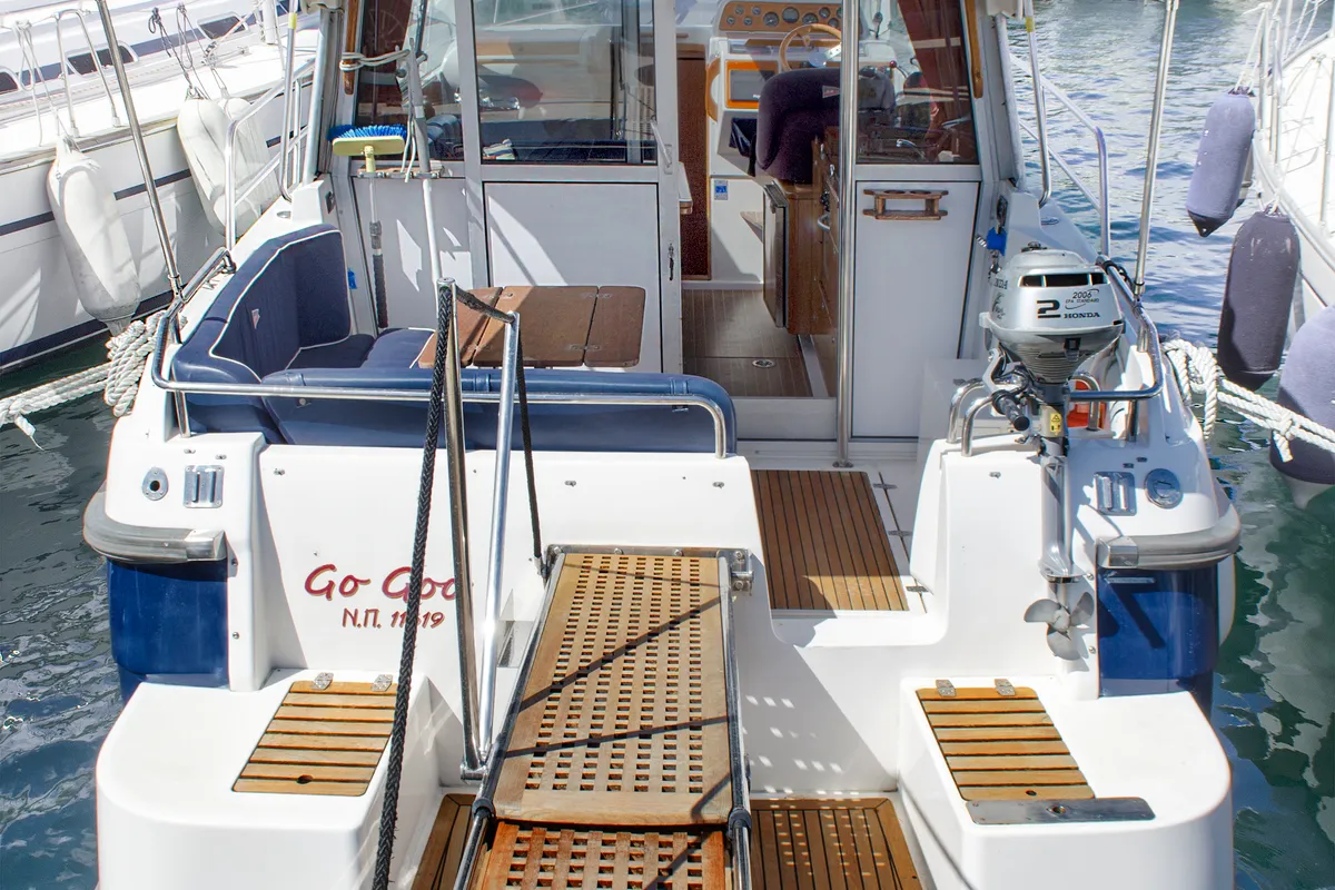Exterior view of Nimbus 320 Coupe, a motorboat at Preveza, Greece
