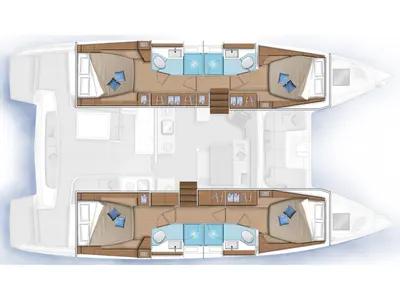 Floor plan of Alouet, a Lagoon 46 catamaran at Nettuno, Italy