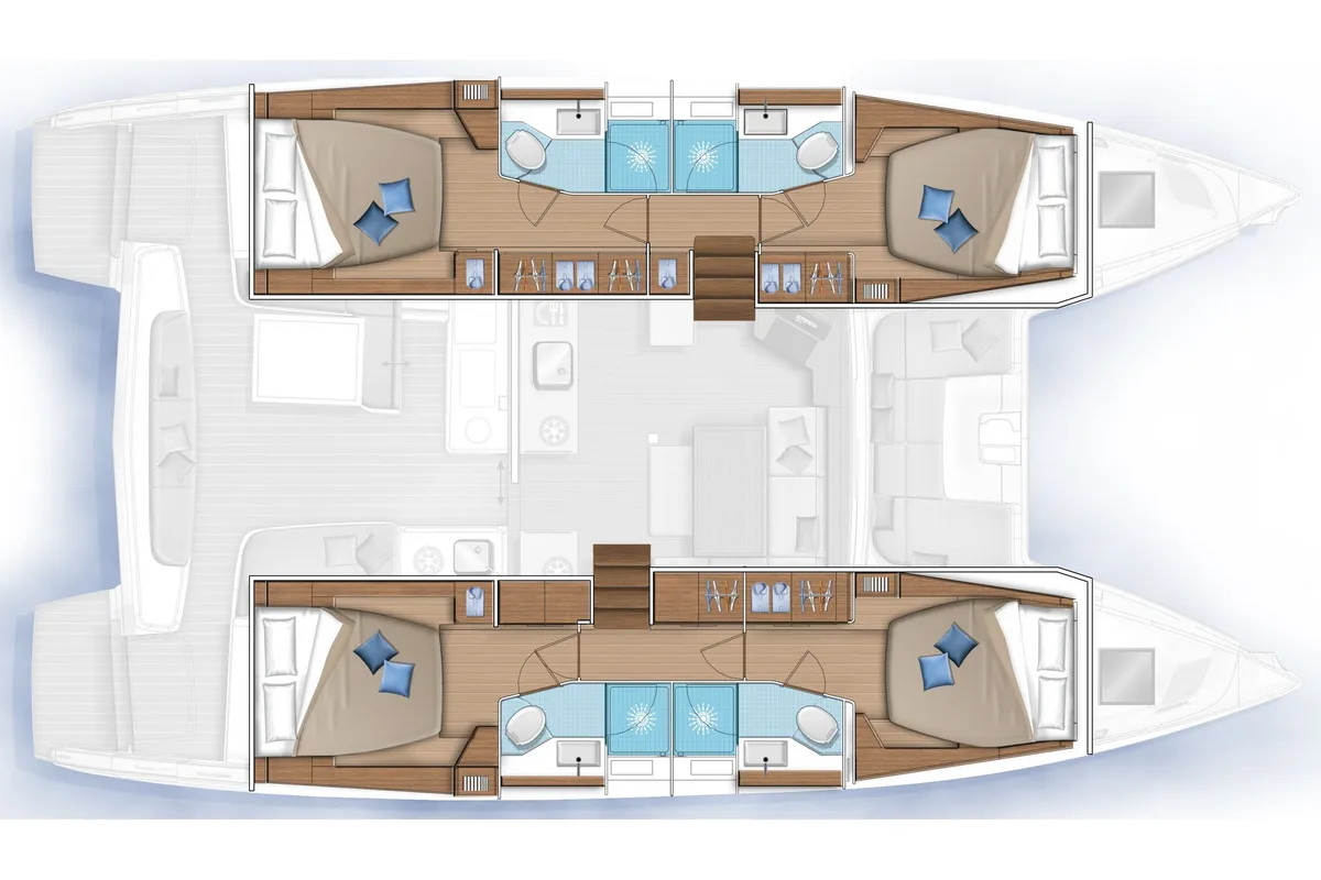 Floor plan of Alouet, a Lagoon 46 catamaran at Nettuno, Italy