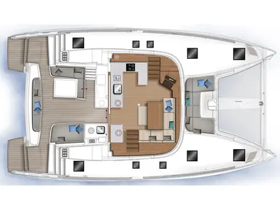 Floor plan of Alouet, a Lagoon 46 catamaran at Nettuno, Italy