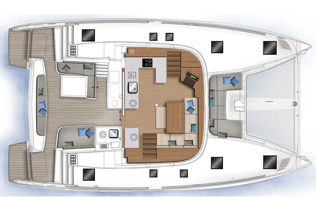 Floor plan of Alouet, a Lagoon 46 catamaran at Nettuno, Italy