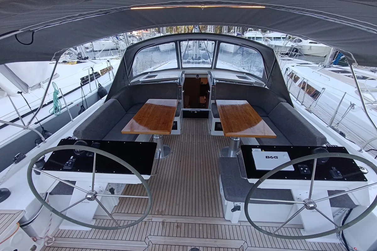 Cockpit of Binlik, a Hanse 460 sailboat at Fethiye, Turkey