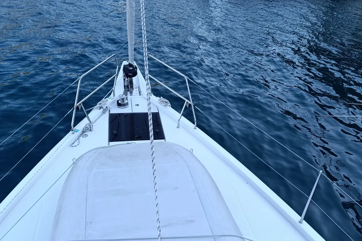 Deck of Binlik, a Hanse 460 sailboat at Fethiye, Turkey