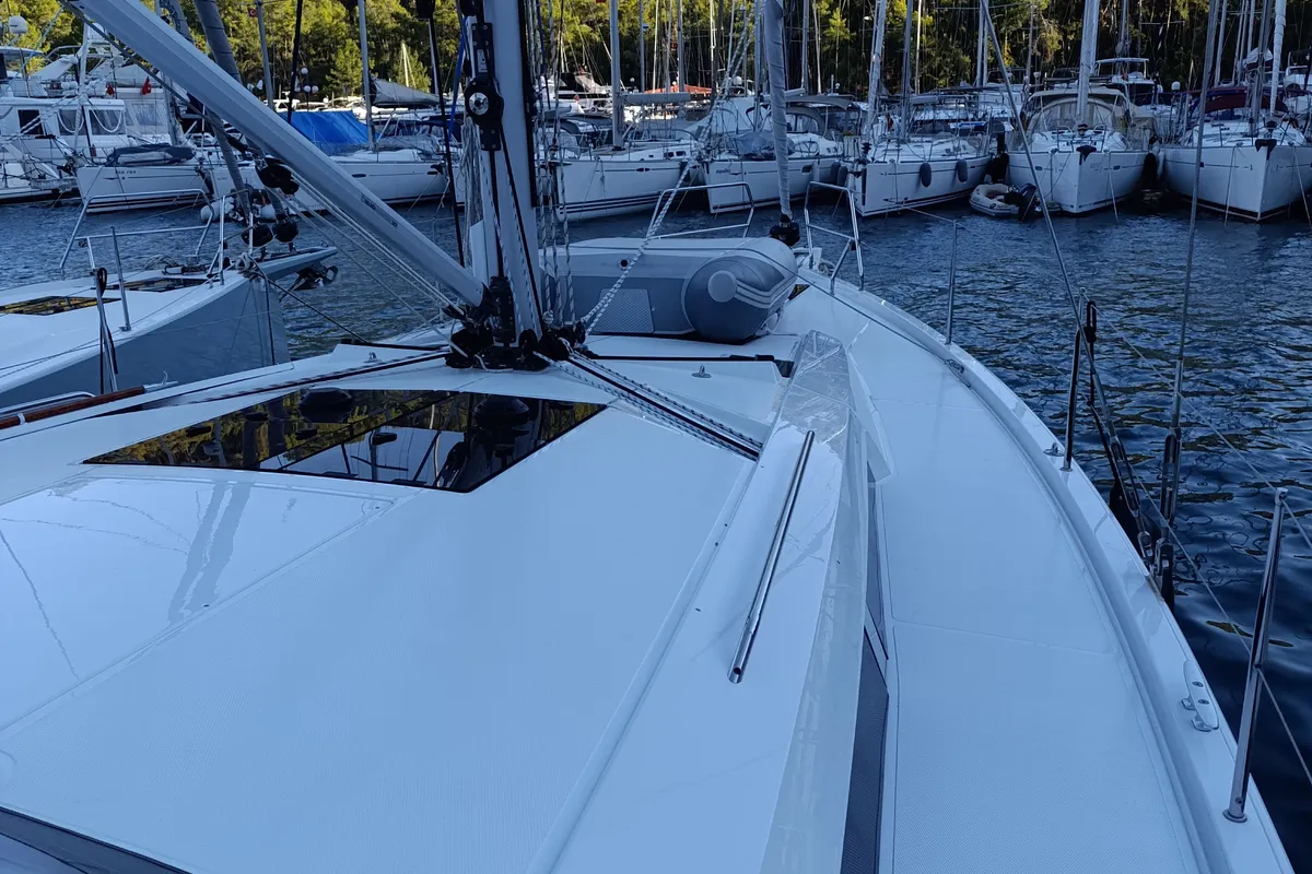 Deck of Binlik, a Hanse 460 sailboat at Fethiye, Turkey