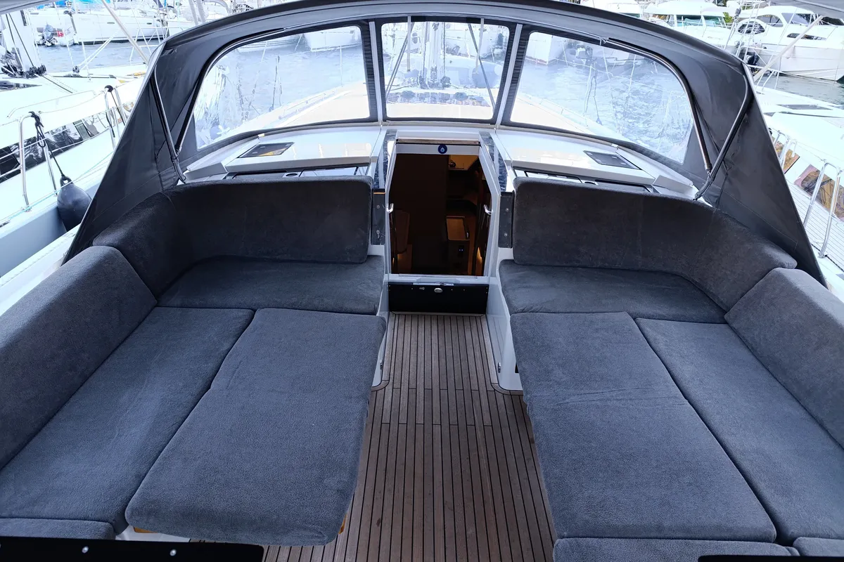 Cockpit of Binlik, a Hanse 460 sailboat at Fethiye, Turkey