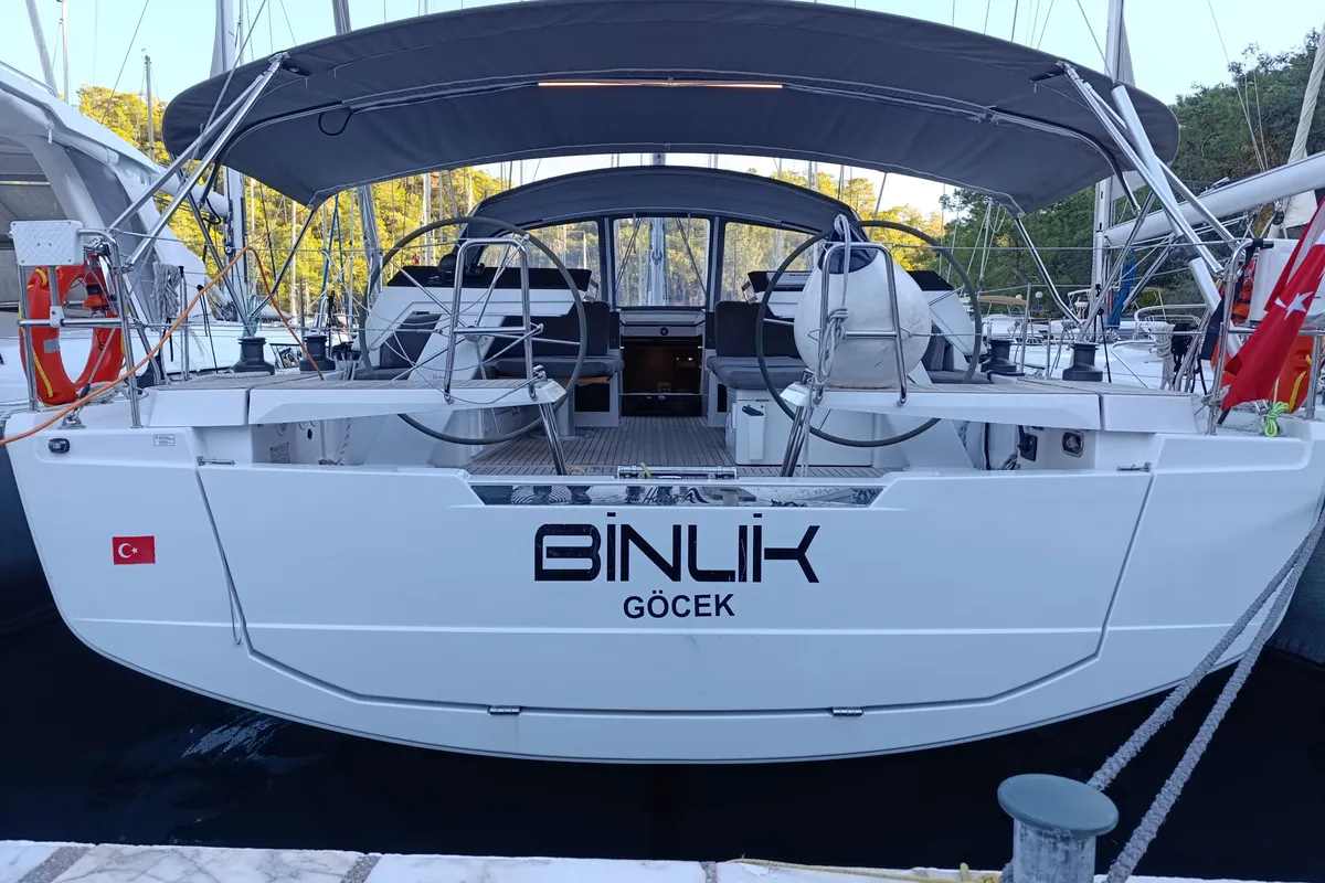 Exterior view of Binlik, a Hanse 460 sailboat at Fethiye, Turkey
