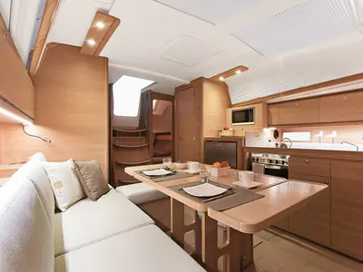 Salon of AF-D382, a Dufour 382 Grand Large sailboat at Municipal Unit of Rhodes, Greece