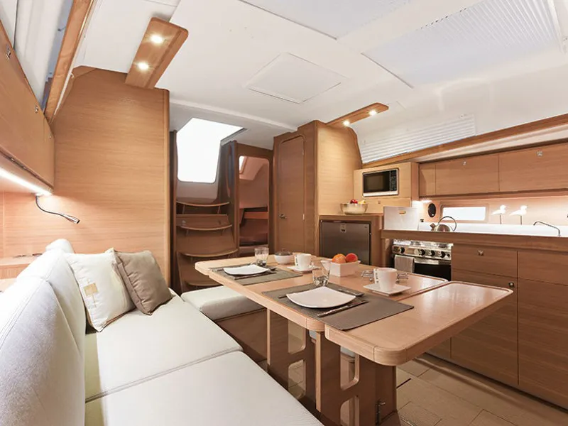 Salon of AF-D382, a Dufour 382 Grand Large sailboat at Municipal Unit of Rhodes, Greece