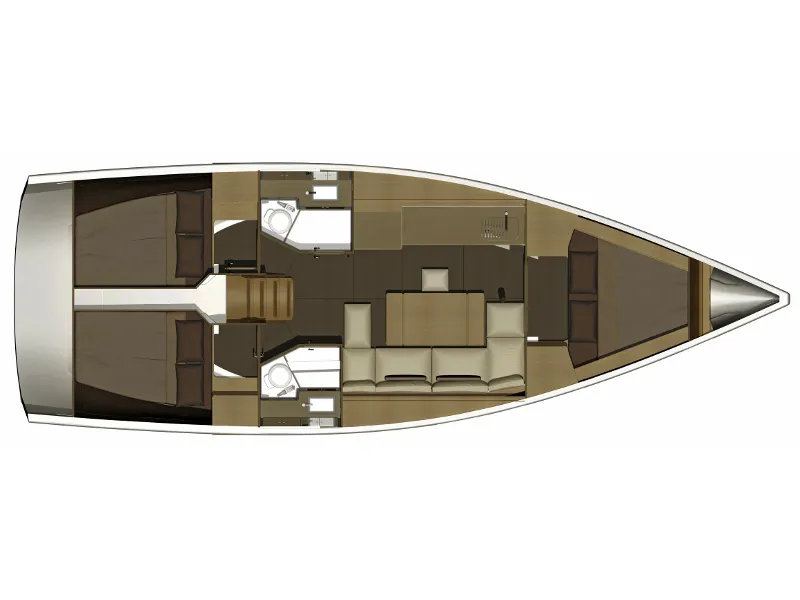 Floor plan of AF-D382, a Dufour 382 Grand Large sailboat at Municipal Unit of Rhodes, Greece