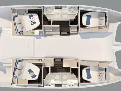 Floor plan of Stefania, a Fountaine Pajot FP 41 Quatuor 3 catamaran at Kos, Greece