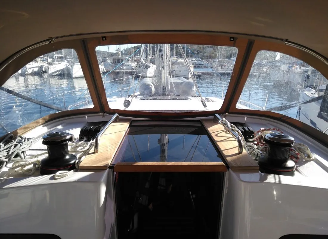 Deck of Sea Cloud 3, a Elan Impression 45.1 sailboat at Pula, Croatia