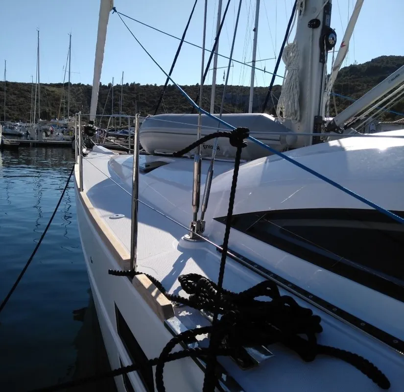 Deck of Sea Cloud 3, a Elan Impression 45.1 sailboat at Pula, Croatia