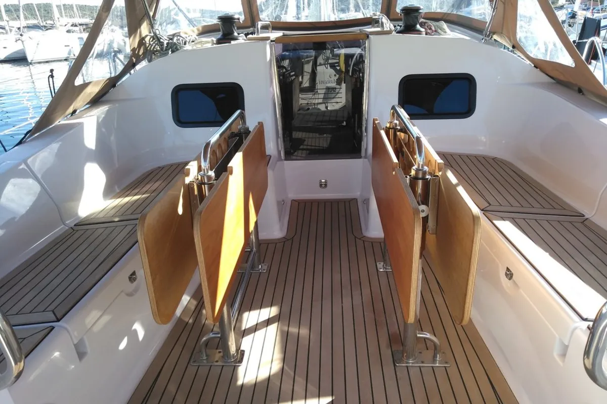 Deck of Sea Cloud 3, a Elan Impression 45.1 sailboat at Pula, Croatia