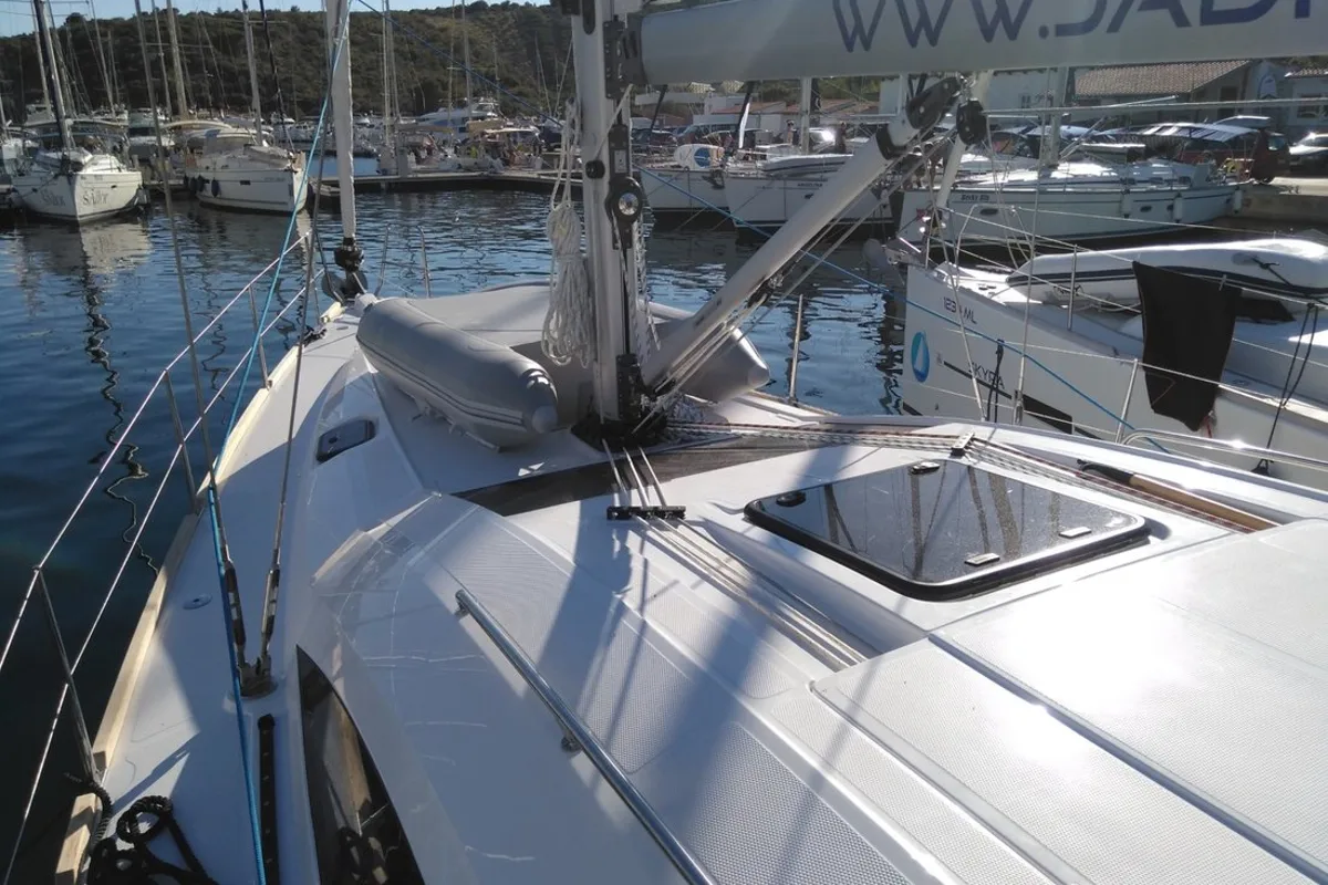 Deck of Sea Cloud 3, a Elan Impression 45.1 sailboat at Pula, Croatia