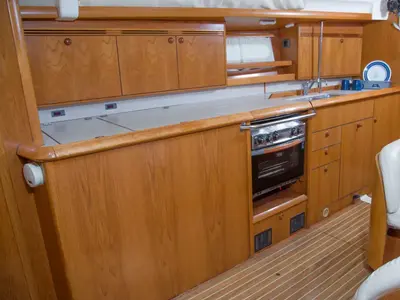 Galley of Spanaki II, a Jeanneau Sun Odyssey 45 sailboat at Athens, Greece