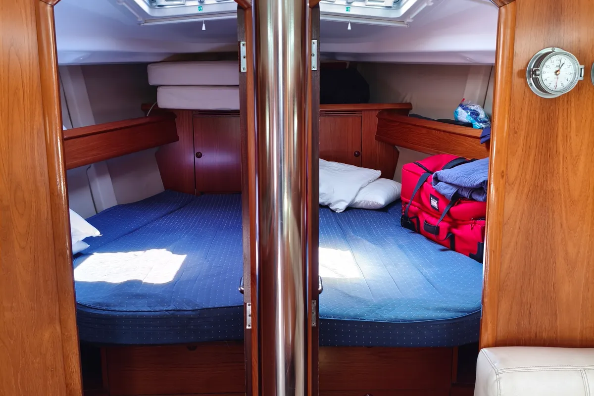 Cabin on Spanaki II, a Jeanneau Sun Odyssey 45 sailboat at Athens, Greece