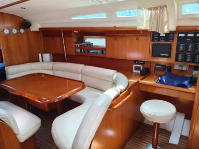 Salon of Spanaki II, a Jeanneau Sun Odyssey 45 sailboat at Athens, Greece