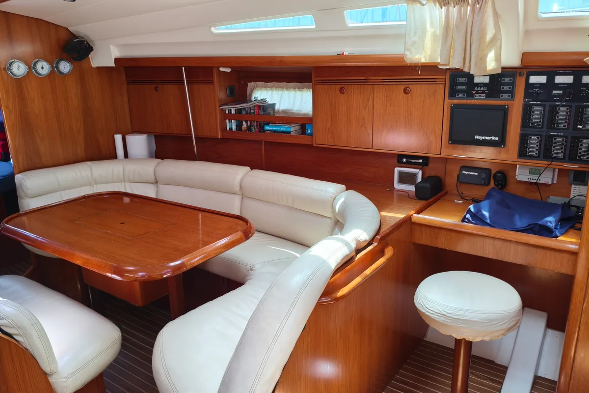 Salon of Spanaki II, a Jeanneau Sun Odyssey 45 sailboat at Athens, Greece