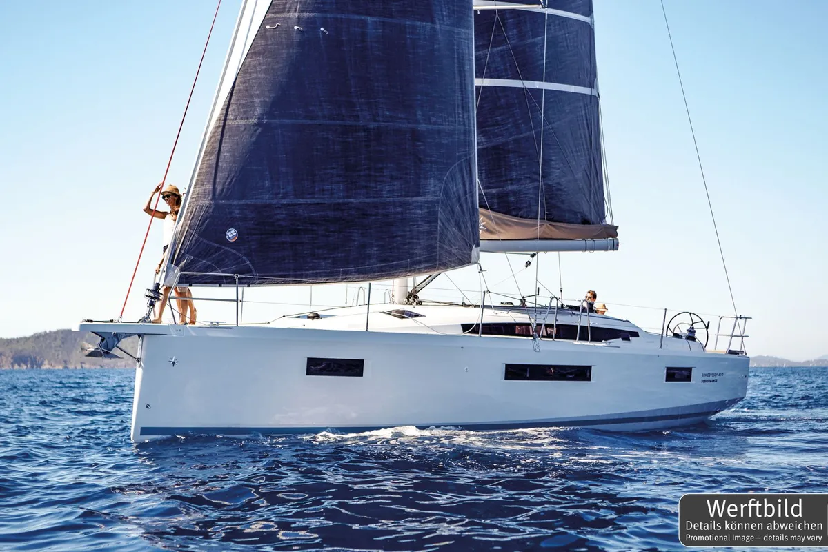 Exterior view of Maral, a Jeanneau Sun Odyssey 410 sailboat at Punat, Croatia