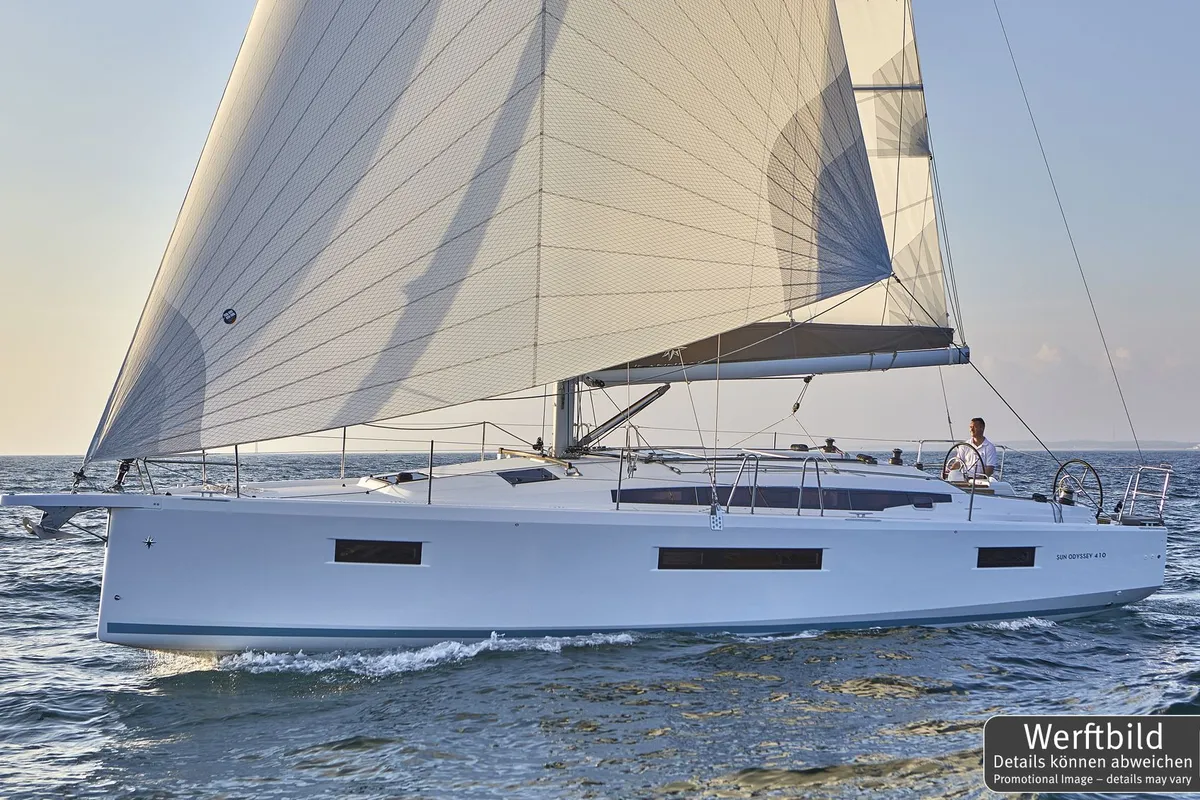 Exterior view of Maral, a Jeanneau Sun Odyssey 410 sailboat at Punat, Croatia