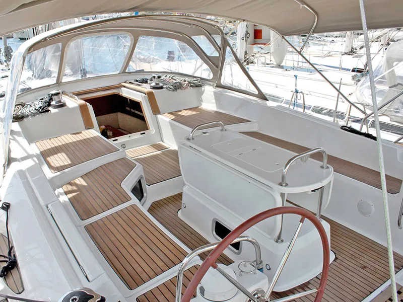 Deck of Zeus, a Jeanneau 53 sailboat at Lavreotiki Municipal Unit, Greece