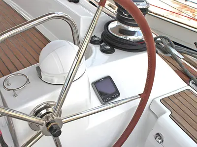 Cockpit of Zeus, a Jeanneau 53 sailboat at Lavreotiki Municipal Unit, Greece