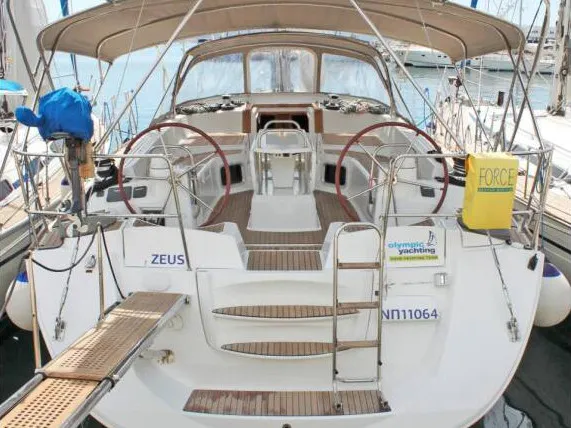 Exterior view of Zeus, a Jeanneau 53 sailboat at Lavreotiki Municipal Unit, Greece