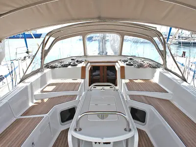 Deck of Zeus, a Jeanneau 53 sailboat at Lavreotiki Municipal Unit, Greece