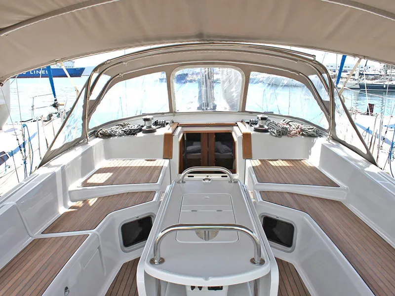 Deck of Zeus, a Jeanneau 53 sailboat at Lavreotiki Municipal Unit, Greece