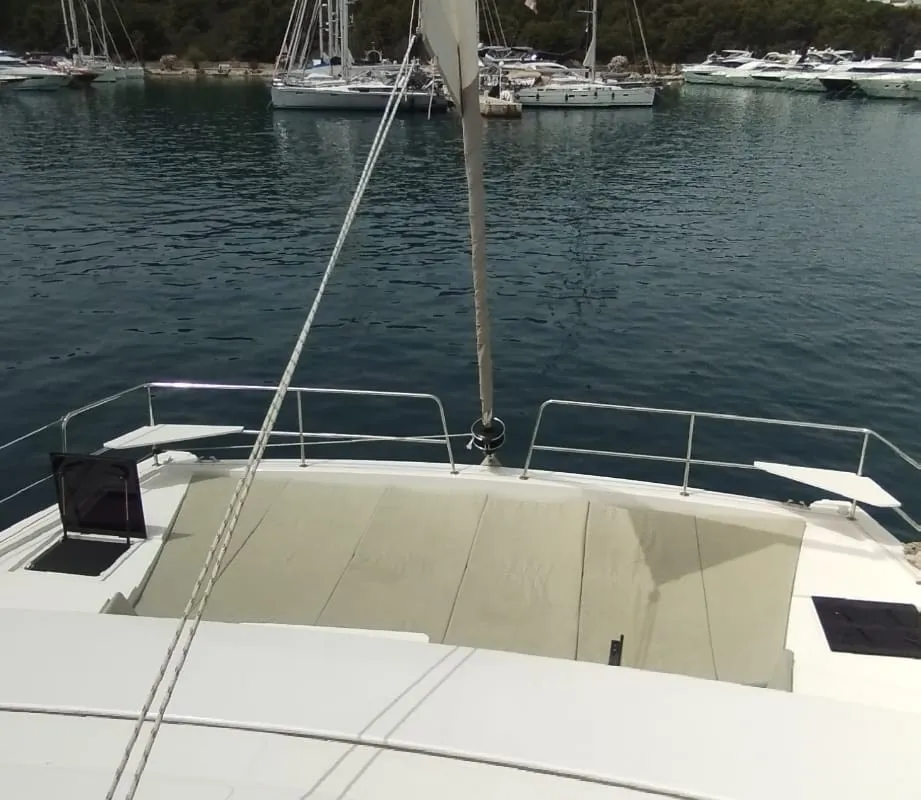 Deck of Double Trouble, a Bali 4.4 catamaran at Rogoznica, Croatia