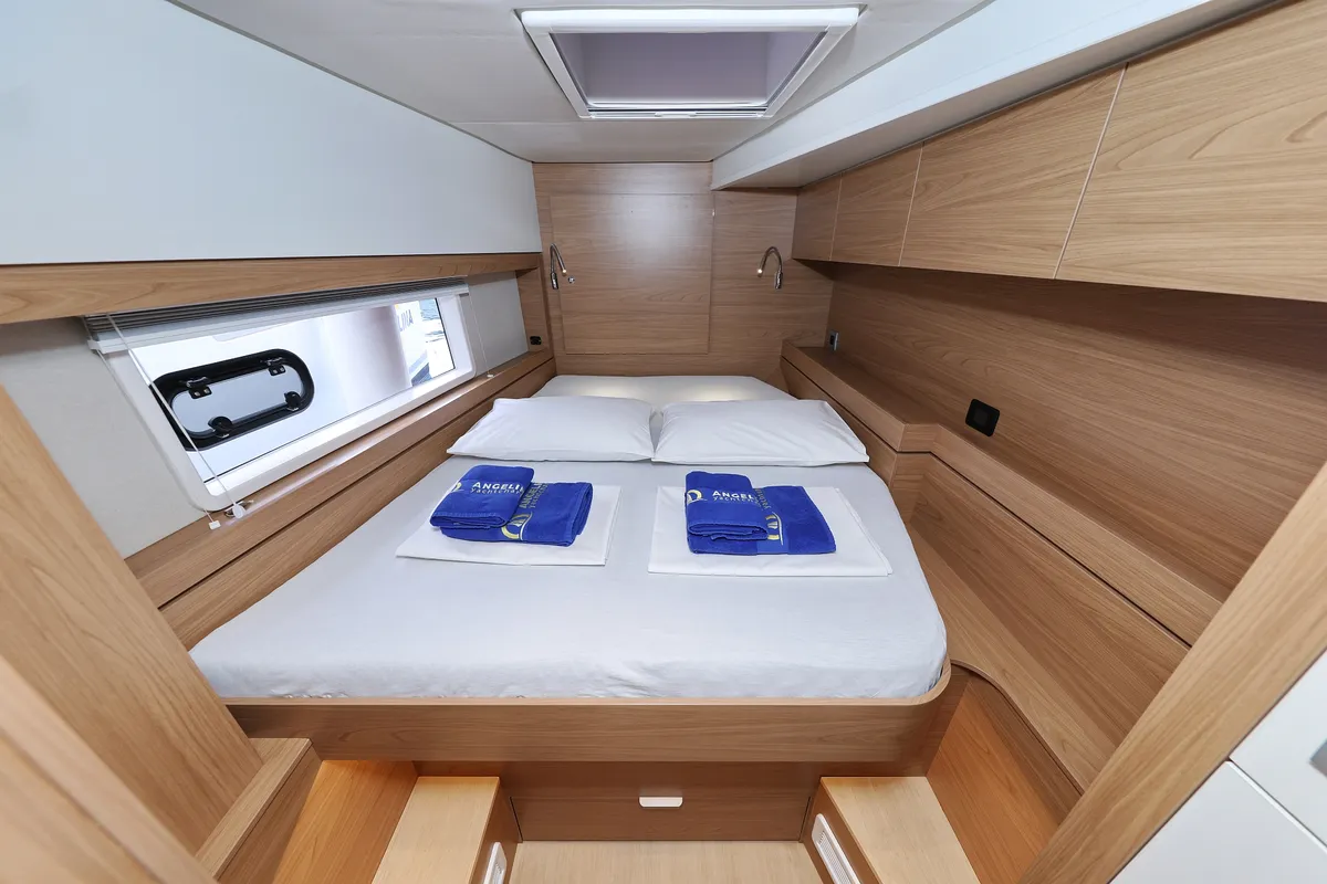Cabin on Double Trouble, a Bali 4.4 catamaran at Rogoznica, Croatia