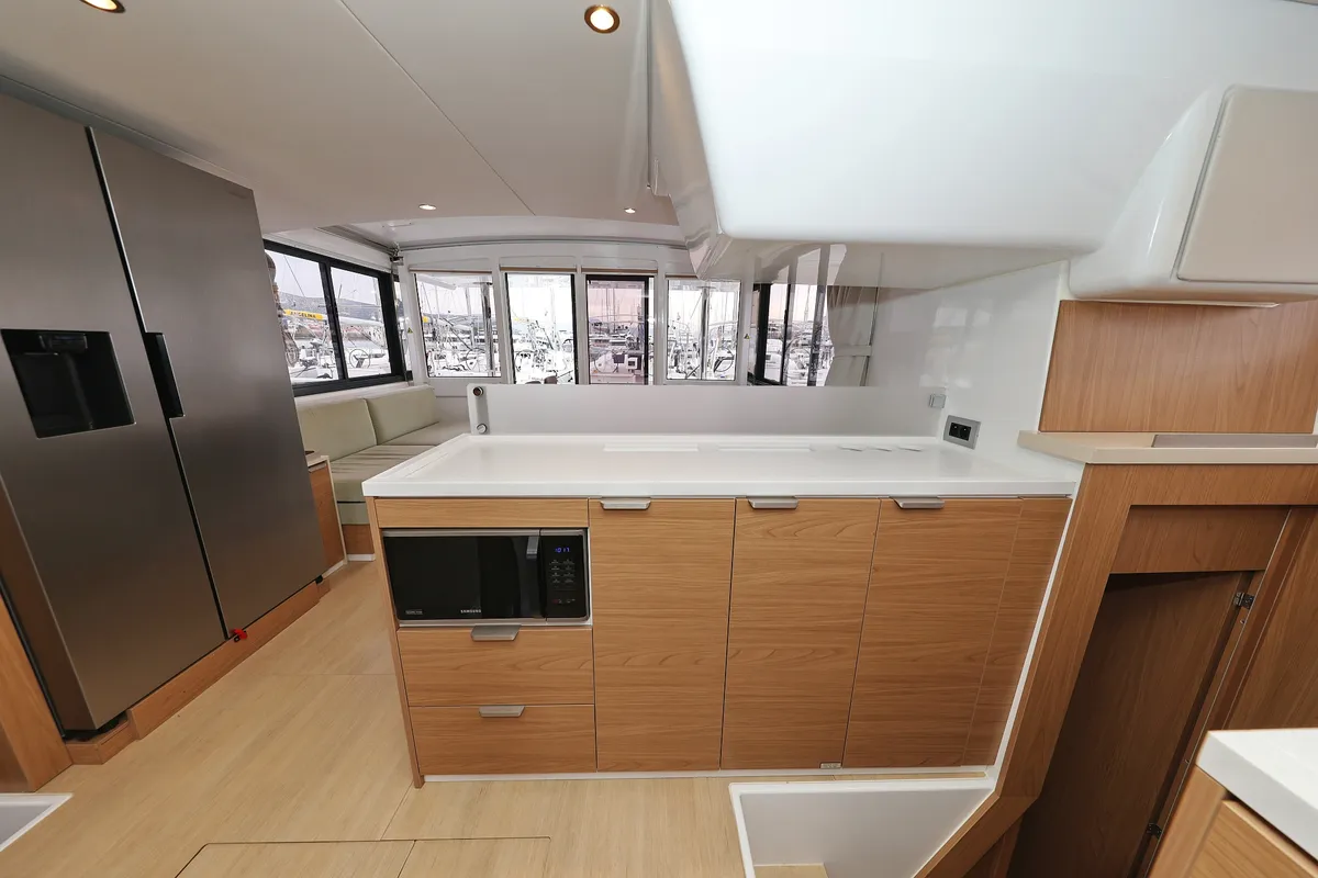 Galley of Double Trouble, a Bali 4.4 catamaran at Rogoznica, Croatia