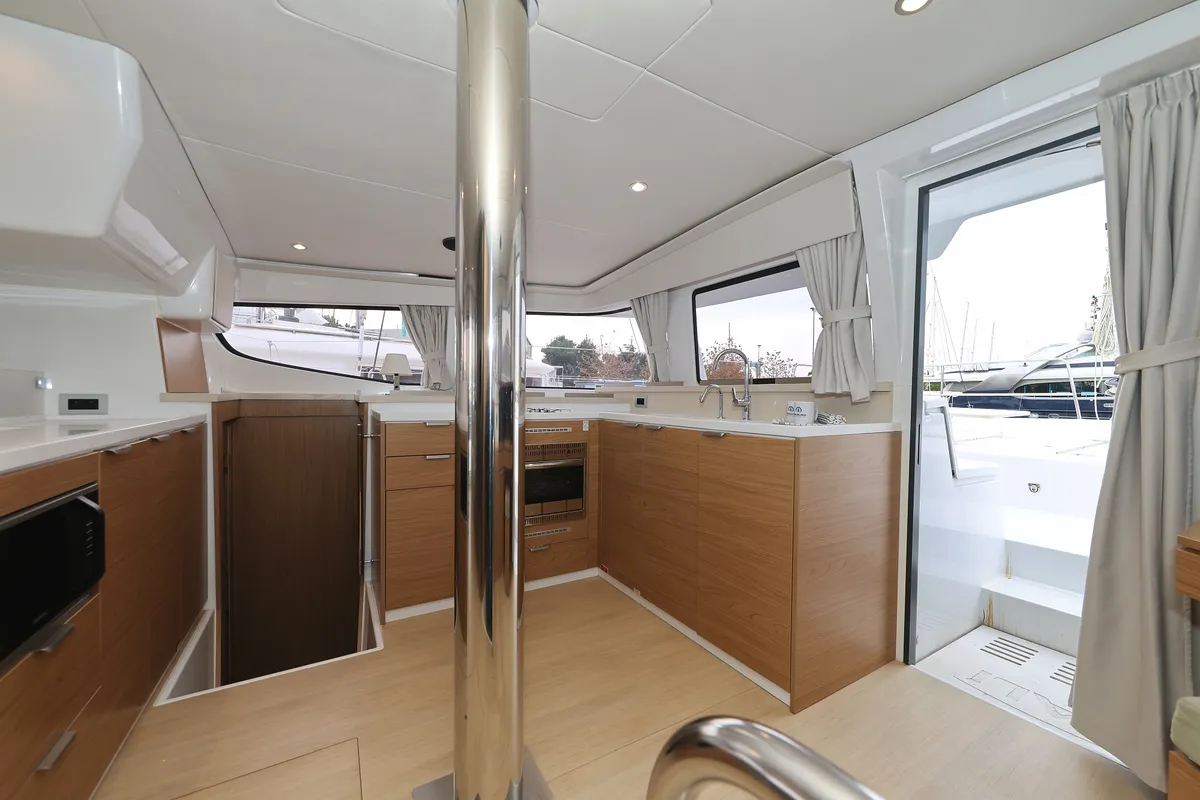 Galley of Double Trouble, a Bali 4.4 catamaran at Rogoznica, Croatia