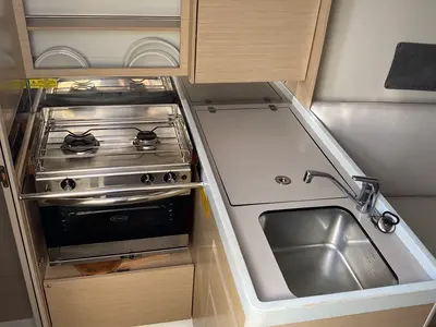 Galley of Carina, a Beneteau Oceanis 30.1 sailboat at Olbia, Italy