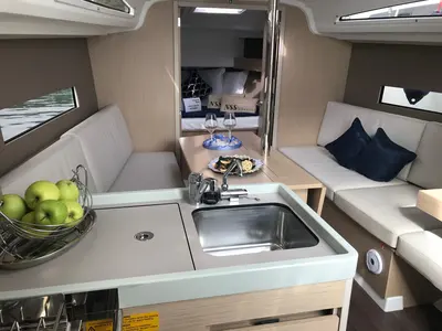 Salon of Carina, a Beneteau Oceanis 30.1 sailboat at Olbia, Italy