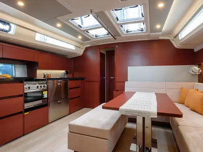Galley of Hanse 508, a sailboat at Cannigione, Italy