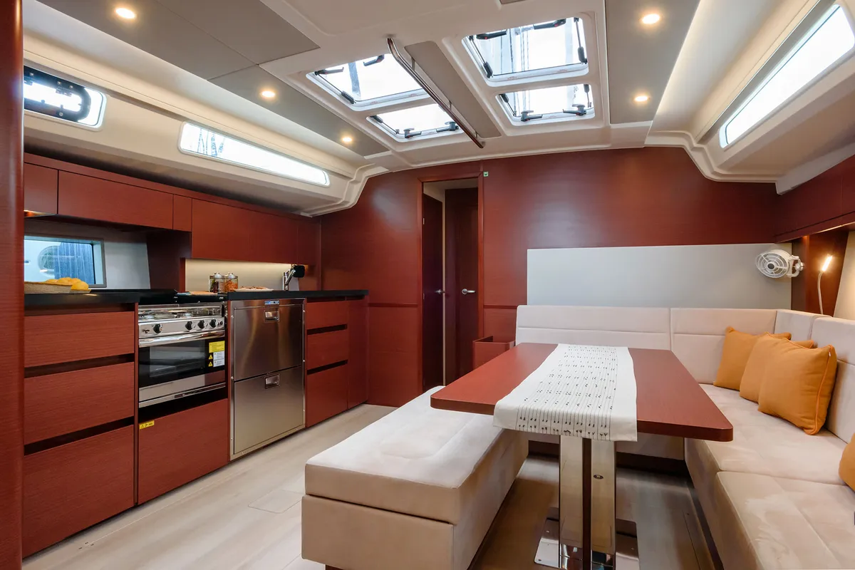 Galley of Hanse 508, a sailboat at Cannigione, Italy