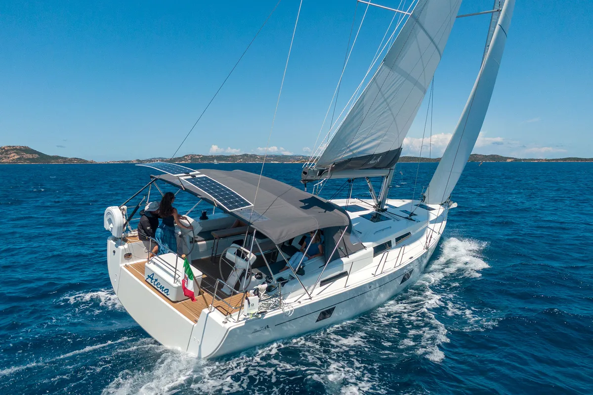 Exterior view of Hanse 508, a sailboat at Cannigione, Italy