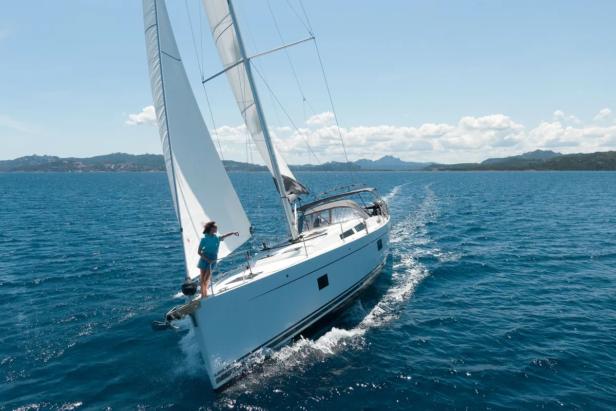 Exterior view of Hanse 508, a sailboat at Cannigione, Italy