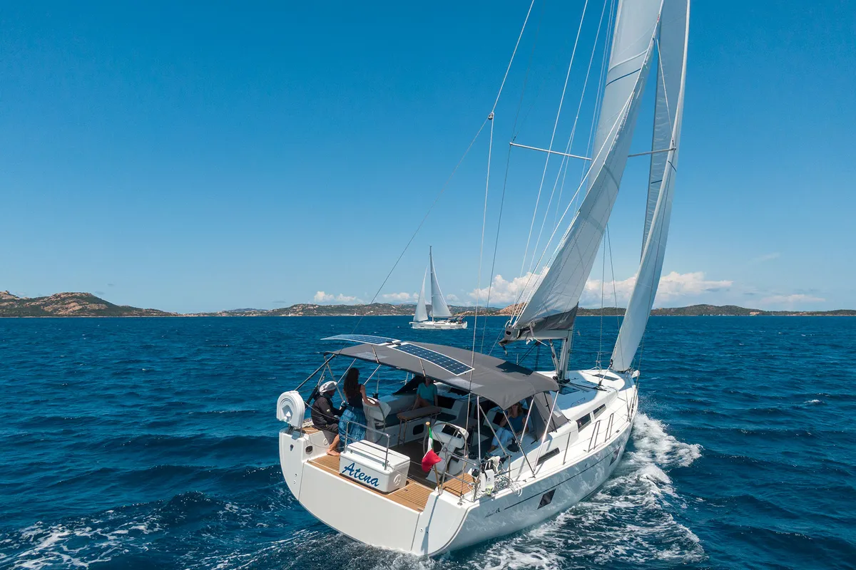 Exterior view of Hanse 508, a sailboat at Cannigione, Italy