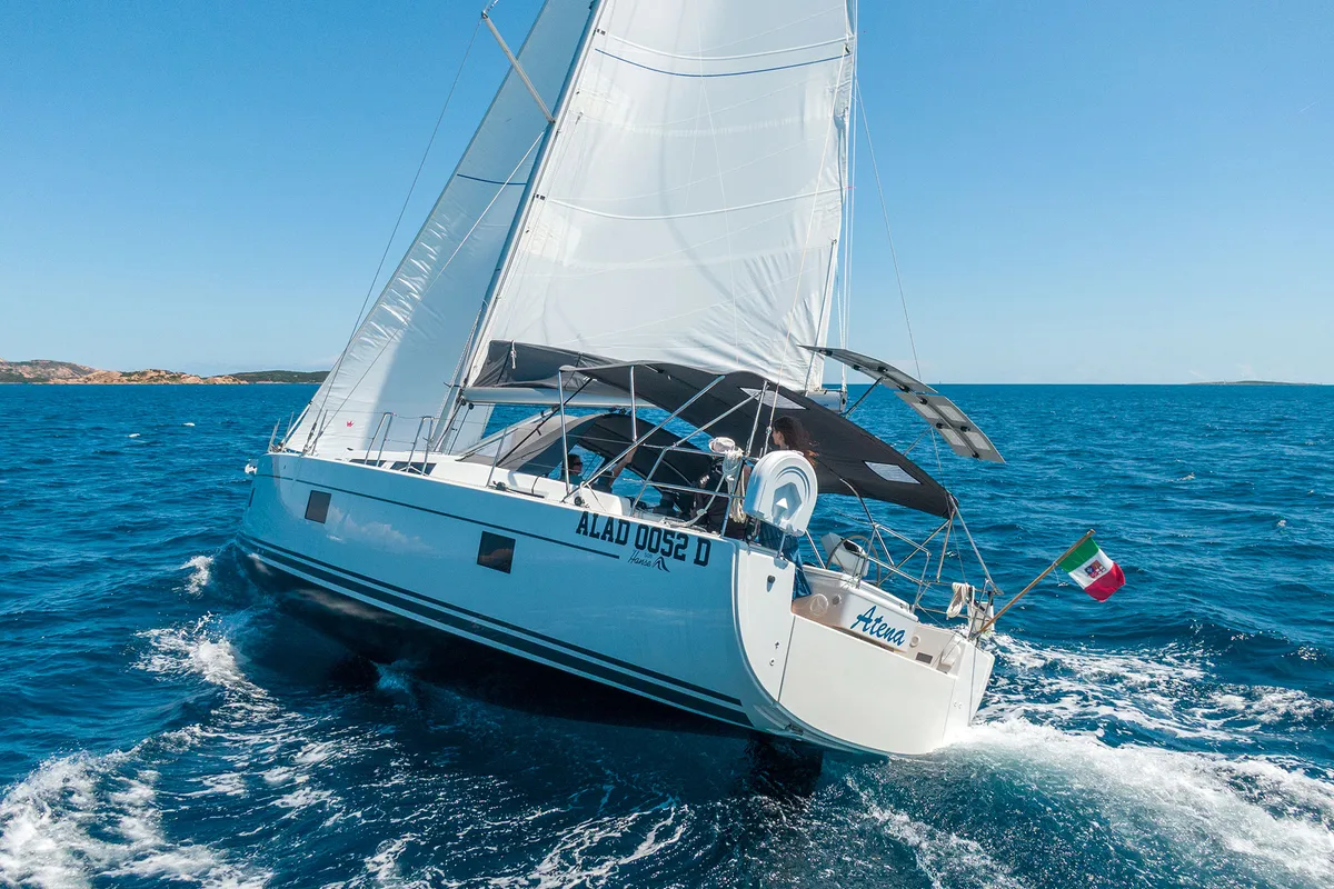 Exterior view of Hanse 508, a sailboat at Cannigione, Italy