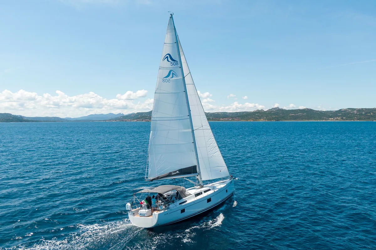 Exterior view of Hanse 508, a sailboat at Cannigione, Italy