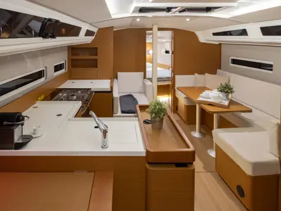 Galley of Elcano, a Jeanneau Sun Odyssey 410 sailboat at Municipal Unit of Lefkada, Greece
