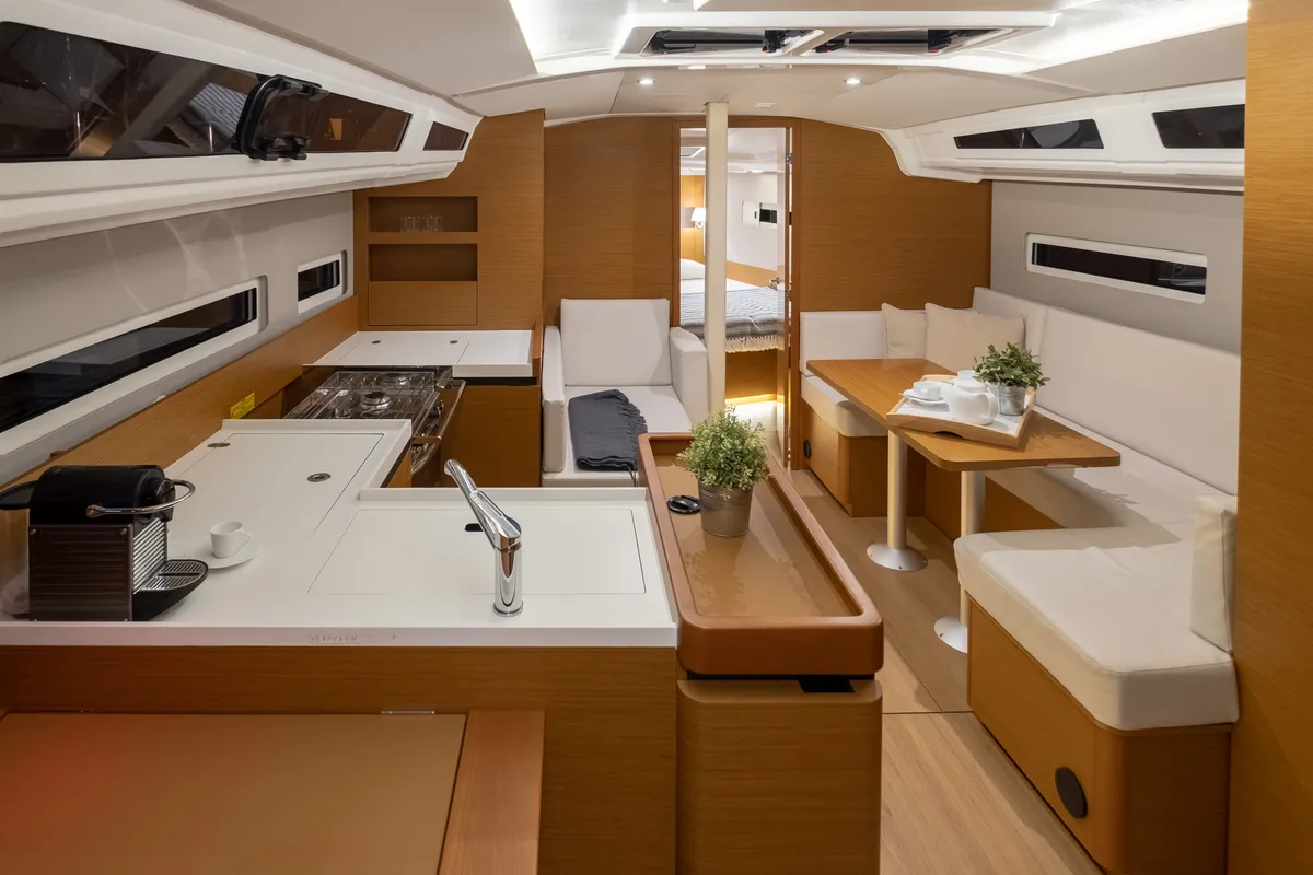 Galley of Elcano, a Jeanneau Sun Odyssey 410 sailboat at Municipal Unit of Lefkada, Greece