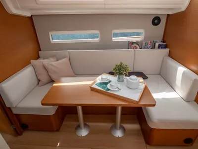 Salon of Elcano, a Jeanneau Sun Odyssey 410 sailboat at Municipal Unit of Lefkada, Greece