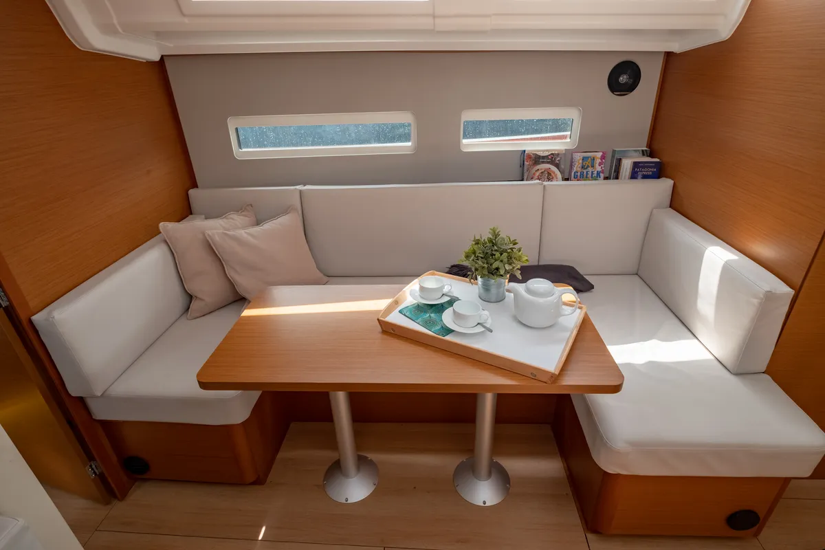 Salon of Elcano, a Jeanneau Sun Odyssey 410 sailboat at Municipal Unit of Lefkada, Greece
