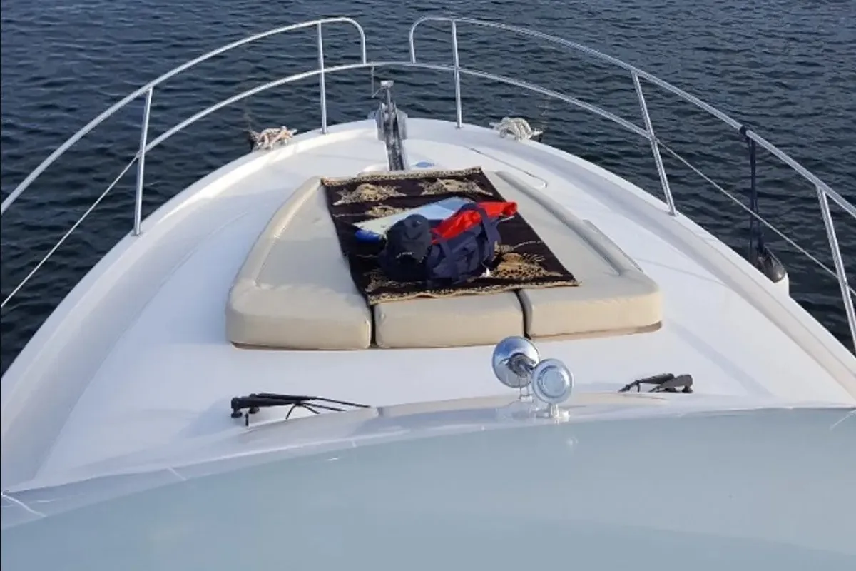 Salon of Fortuna, a Jeanneau Prestige 36 Fly motorboat at Punat, Croatia