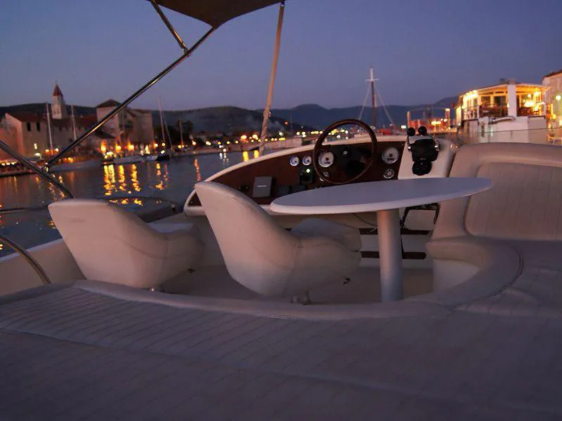 Salon of Fortuna, a Jeanneau Prestige 36 Fly motorboat at Punat, Croatia