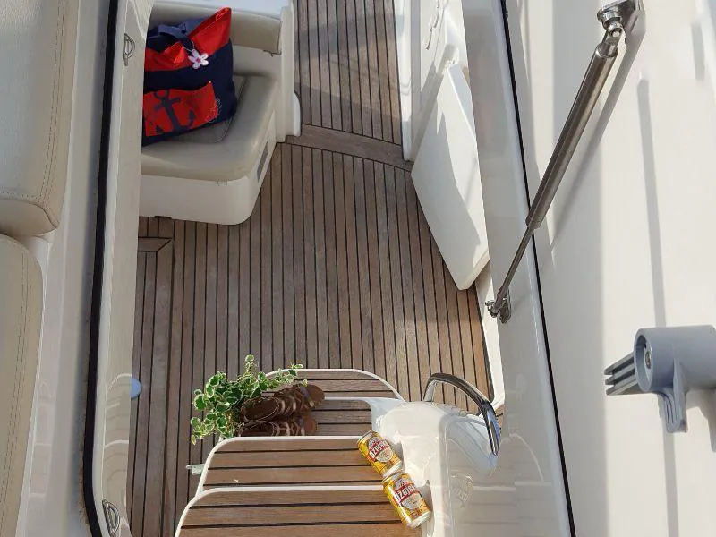 Cockpit of Fortuna, a Jeanneau Prestige 36 Fly motorboat at Punat, Croatia